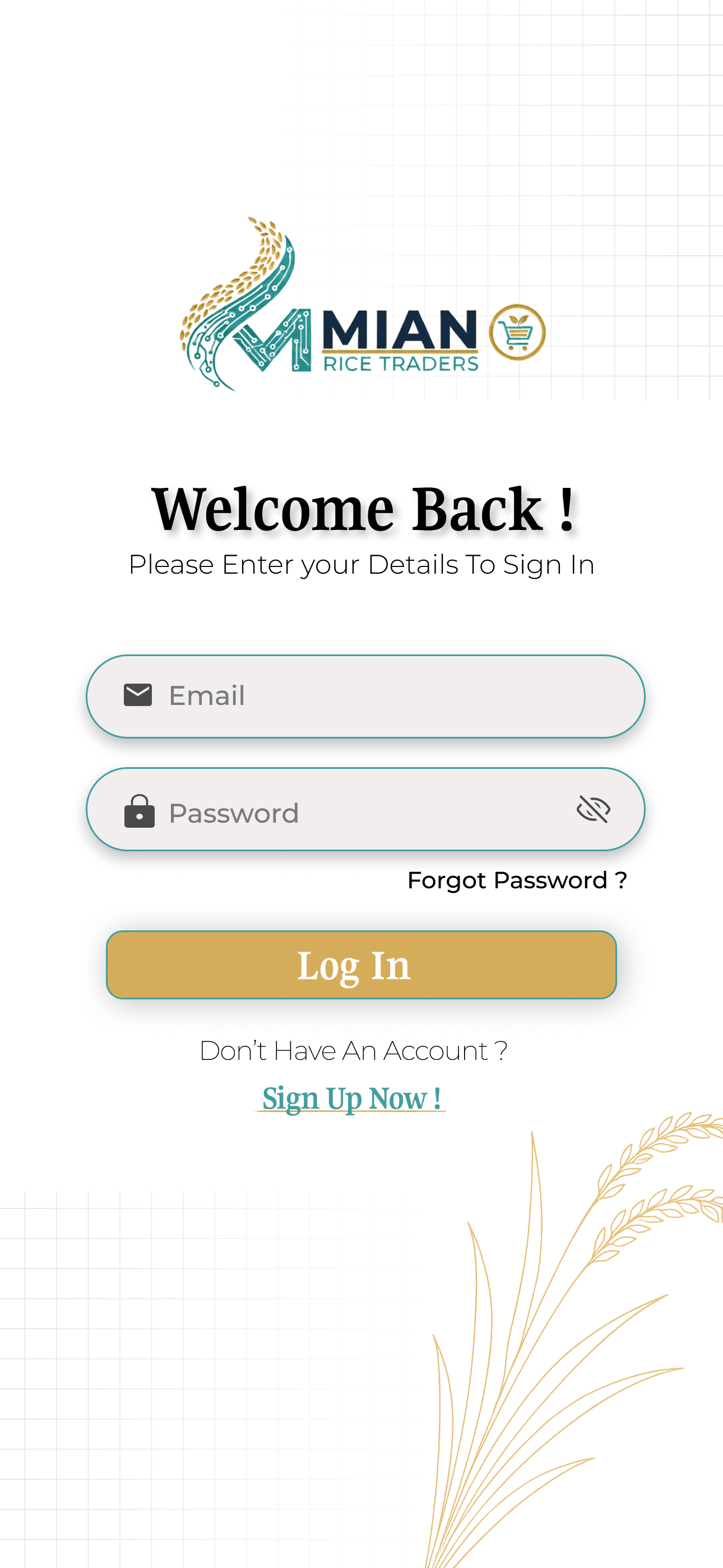 Mian Traders administrator login screen
